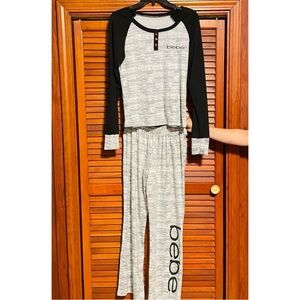 Women’s Bebe Gray Black Shirt Pants Pajama Set Size Medium